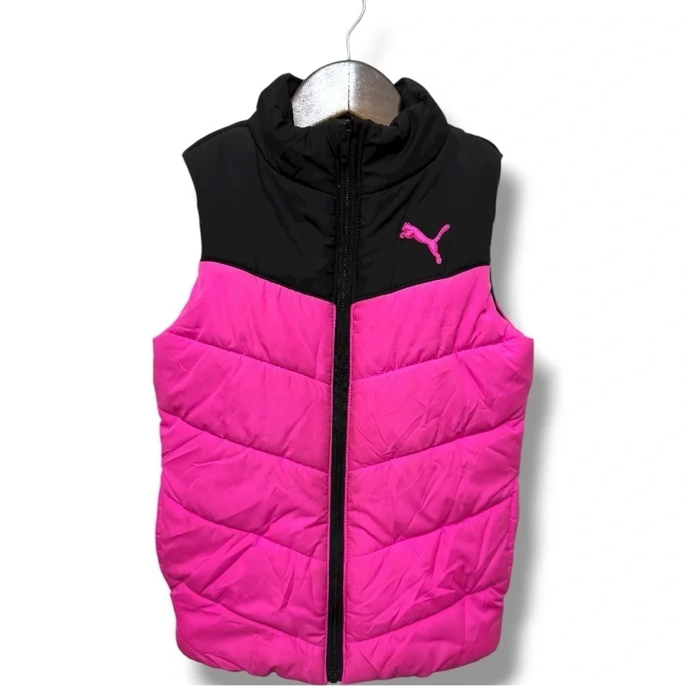 342 PUMA | EUC Girls Pink & Black Colorblock Puffer Vest – Size XS (5/6)